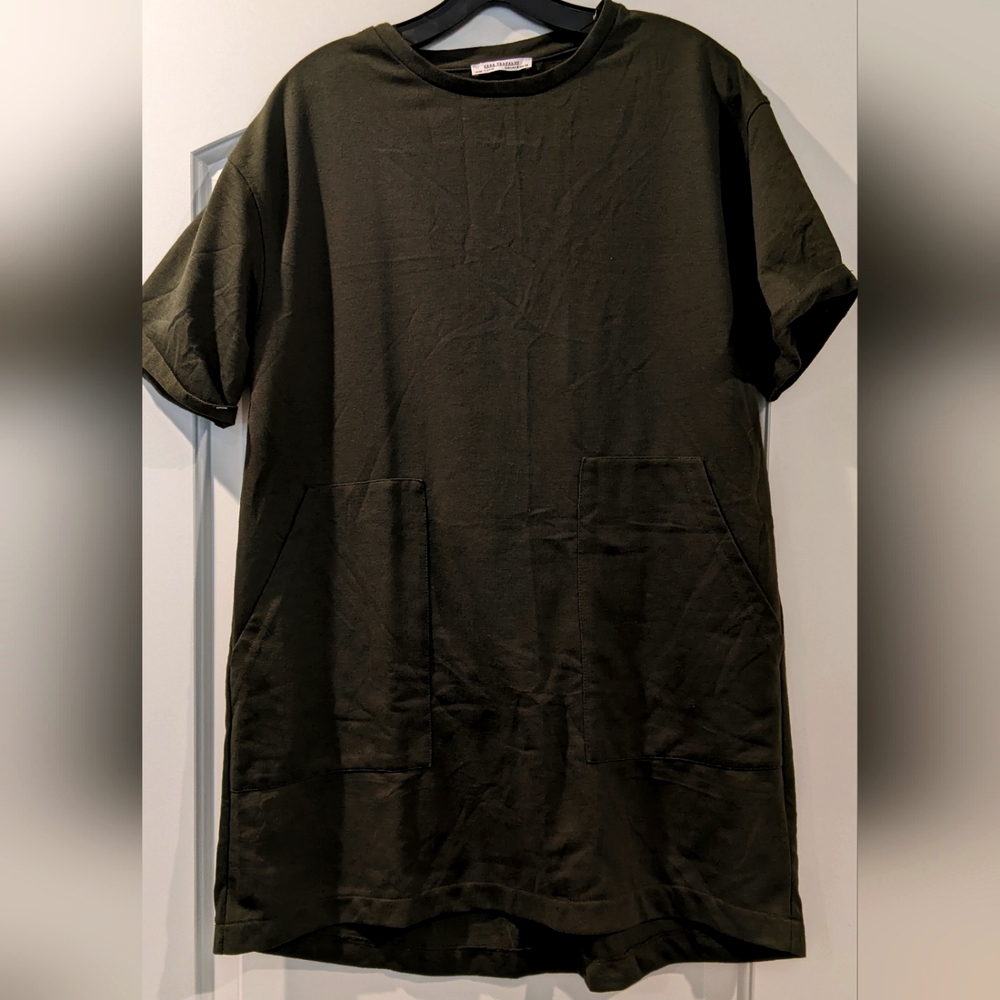EUC Zara Trafaluc Olive Green T-Shirt Dress Size S
